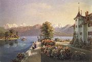 Gabriel Lory fils View of the old lock Schadau in Thun oil painting artist